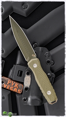 EOS Mini Thresher Fixed Blade Knife, Green G10 Scales,  3.6" Green CPM-3V, Bronze Knuck W/Kydex Sheath
