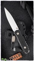 EOS Mini Thresher Fixed Blade Knife, Black G10 Scales,  3.6" White CPM-3V, Stonewash Knuck W/Kydex Sheath