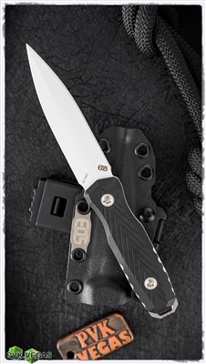 EOS Mini Thresher Fixed Blade Knife, Black G10 Scales,  3.6" White CPM-3V, Stonewash Knuck W/Kydex Sheath