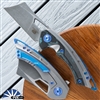 EOS Mini Nautilus Two Tone Acid Wash Cleaver Blade, Blue Carbon Fiber Insert, Silver Ti Frame W/ Blue Anodized Accents