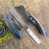 EOS Mini Nautilus Cleaver Blade, Blue Carbon Fiber Insert, Silver Ti Frame W/ Blue Anodized Accents
