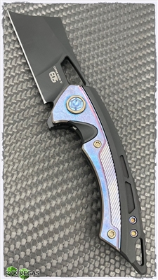 EOS Mini Nautilus Cleaver Black Blade, Blue Unobtanium, Black Handle W/ Anodized Accents