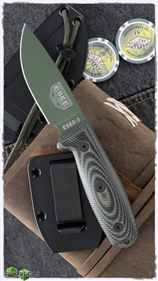 ESEE Knives ESEE-3PMOD-003 Fixed Blade, OD Green/Black G-10, OD Green Coated Blade