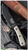ESEE Knives ESEE-6HM-B Fixed Blade Knife, Modified Green Micarta Handle, 6" Black Coated Blade, Brown Leather Sheath