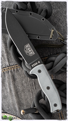 ESEE Knives ESEE-6P-B Fixed Blade Knife, Micarta Scales, 6.5" Black Coated Blade