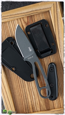 ESEE Knives Izula Tactical Gray Finished 1095 Neck Knife, Black G-10 Scales, Kydex Sheath