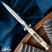 Custom Scrimshaw Engraved Frank B Italian Stiletto 9" Bayonet Blade Bone (23CM) "Country Girl"