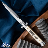 Custom Scrimshaw Engraved Frank B Italian Stiletto 9" Bayonet Blade Bone (23CM) "Farmers Daughter"