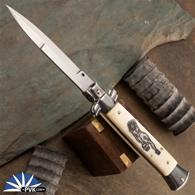 Custom Scrimshaw Engraved Frank B Italian Stiletto 9" Bayonet Blade Bone (23CM) "Lil Red"