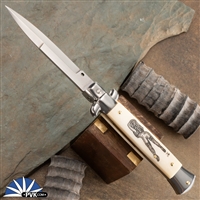 Custom Scrimshaw Engraved Frank B Italian Stiletto 9" Bayonet Blade Bone (23CM) "Nun"