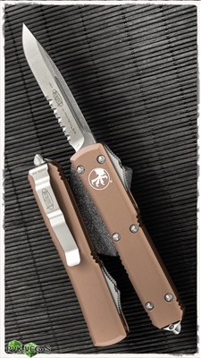 Microtech Ultratech S/E 121-11TA Stonewash Serrated Tan Handle