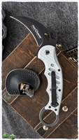 Fox Knives 479ST Folding Karambit Flipper 3.2" Black N690Co Plain Blade, Silver Twill CF/G10 Scales
