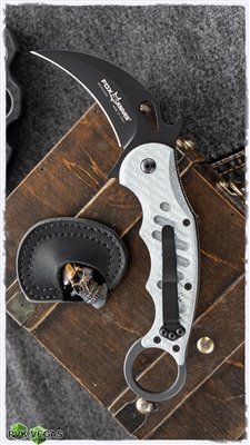 Fox Knives 479ST Folding Karambit Flipper 3.2" Black N690Co Plain Blade, Silver Twill CF/G10 Scales