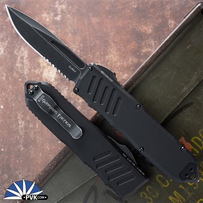 Guardian Tactical RECON-040 Single Edge, Dark Stonewash Partial Serrated Blade, Black Handle 113612