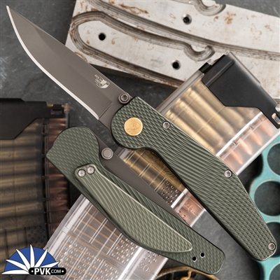 GT Knives GT111 Police Auto Gray Blade, Green Textured Handle