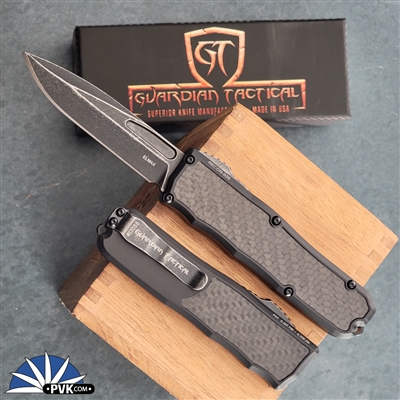 Guardian Tactical Recon-035 92611 Single Edge Dark Stonewash Blade, Black Handle Carbon Fiber Inlay