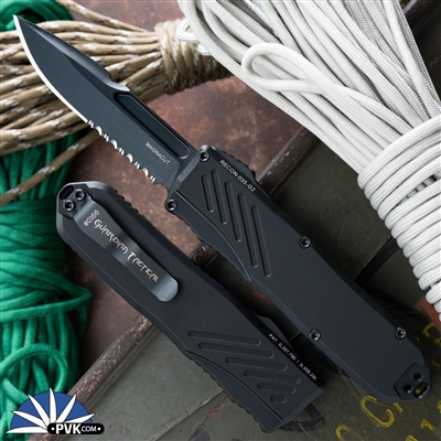 Guardian Tactical RECON-035 G2 Single Edge, Black Partial Serrated Blade, Black Handle, Tactical 93112-G2