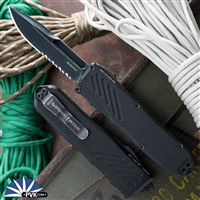 Guardian Tactical RECON-035 G2 Single Edge, Dark Stonewash Partial Serrated Blade, Black Handle, 93612-G2