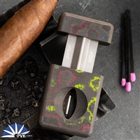 Griffworx/Carver Knife Co.  S35VN Blade Cigar V-Cutter Camo Carbon 80s V2 With 2 White Trit Tubes