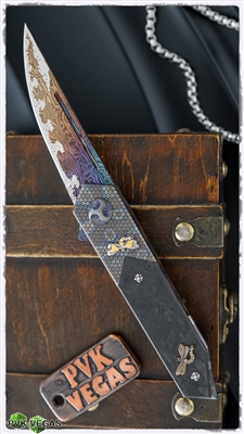 Glenn Waters Kaiken 2 Dragonfly, Damasteel, Titanium/Carbon Fiber/Silver/24K Gold & Brass Frame