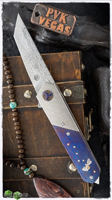 Glenn Waters Kaiken Ninja Dragonfly, Damasteel, Titanium & Mokuti W/Brass, Silver & 24K Gold Accents