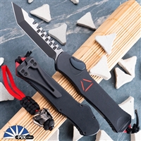 Heretic Knives Hydra H006-10A-PRED Tanto Two Tone Magnacut Blade, Black Aluminum Handle, Red Accents, Custom Bead