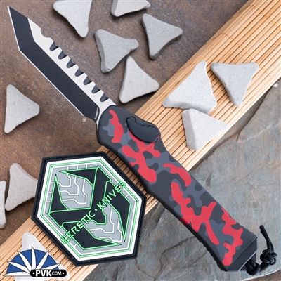 Heretic Knives Hydra H006-10A-RCAMO TantoTwo Tone Magnacut Blade, Red Camo Aluminum Handle