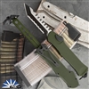 Heretic Knives Hydra H006-11C-GRN Tanto Magnacut DLC Full Serrated Blade, Green Aluminum Handle