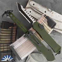 Heretic Knives Hydra H006-11C-GRN Tanto Magnacut DLC Full Serrated Blade, Green Aluminum Handle