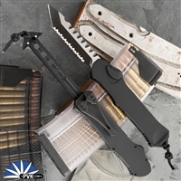 Heretic Knives Hydra H006-11C-T Tanto Magnacut DLC Full Serrated Blade, Black Aluminum Handle Tactical