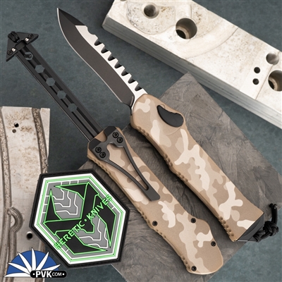 Heretic Knives Hydra H008-10A-TCAMO Recurve Two Tone Magnacut Blade, Tan Camo Aluminum Handle