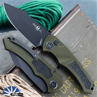 Heretic Knives Pariah Auto, Magnacut Black Blade, OD Green Handle