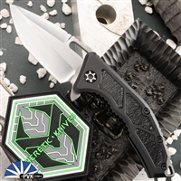 Heretic Knives Custom Medusa Flipper Tanto High Polish Blade, Black Aluminum Handle W/ American Bull Frog Inlays