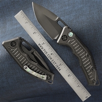 Heretic Knives Custom Medusa Auto Black DLC Handle & Blade W/ Abalone Button And Pocket Clip Inlays  Ti Clip
