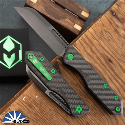 Heretic Knives Jinn Slip Joint, DLC Blade, Carbon Fiber Handles Toxic Green HW