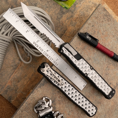 Heretic Knives Cleric II Partial Serrated Stonewash Tanto Magnacut With Stainless Inlay