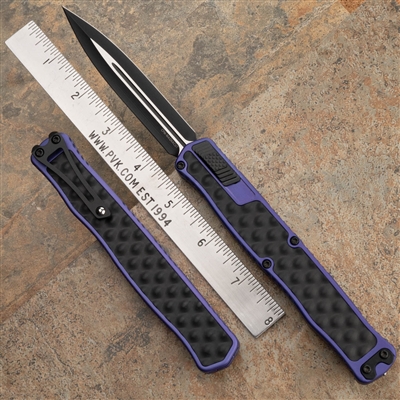 Heretic Knives Cleric II Two Tone Double Edge Magnacut Purple Handle With Black Stainless Inlay