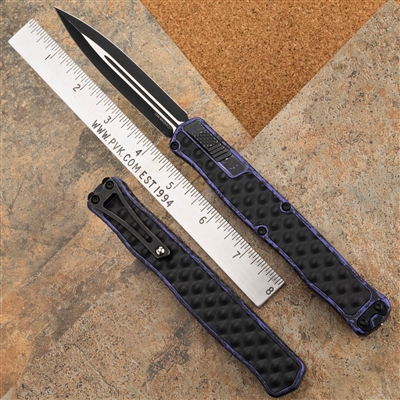 Heretic Knives Cleric II Battle Black Double Edge Magnacut Breakthrough Purple Handle With Black Stainless Inlay Battle Black Hardware