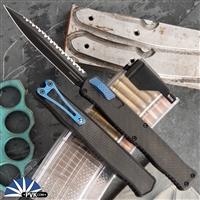 Heretic Knives Cleric II DLC Magnacut Double Edge Full Serrated With Carbon Fiber Top Cover