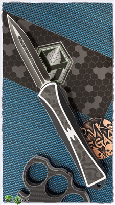 Heretic Knives Custom Manticore-X D/E, 2-Tone DLC Elmax, Black Anodized W/Fat Carbon Inlays