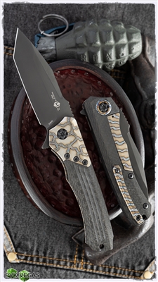 Heretic Knives Wraith Manual Flipper DLC Tanto Carbon Fiber Handles Flamed Titanium Bolster & Accents