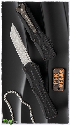 Heretic Knives Custom Colossus Hand Ground Vegas Forge Tanto Blade Black Ano Handle Ostrich Inlay DLC HW