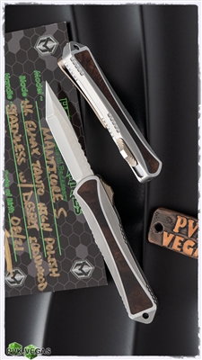 Heretic Knives Custom Manticore-S Hand Ground High Polish Tanto Elmax, Stainless W/Desert Ironwood Inlays Bronze HW
