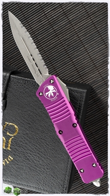 Microtech Combat Troodon D/E 142-12APVI Apocalyptic Full Serrated Blade Violet Handle