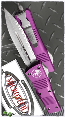 Microtech Combat Troodon D/E 142-12VI Stonewash Full Serrated Blade Violet Handle