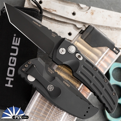 Hogue 34120 EX-A01 Elishewitz Design AUTO Black Tanto Blade, Black Aluminum Handle