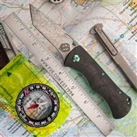 John Gray Rostrum, Black Rain Tanto, Double Black Camo Carbon, Green Textured Ti