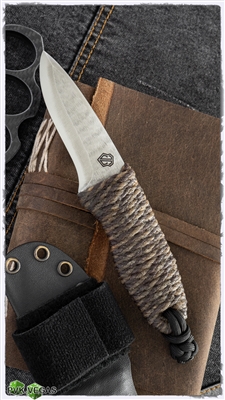 John Gray Belt Knife Single Edge W/ Swedge A2 Blade Brown Cord Wrapped Handle