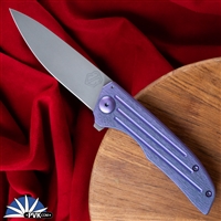 John Gray Slitter, Blasted & Tumbled S90V Blade, Blue & Purple Textured Titanium Handle