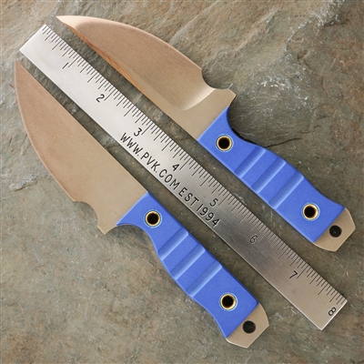 Jeremy Horton Custom Fixed Blade, D2 Bronzed Blade, Blue G10 Scales